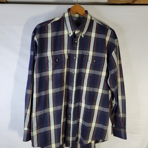 Mens Roper LS Plaid 100% Cotton Button Front Shirt Size Medium - Picture 2 of 13